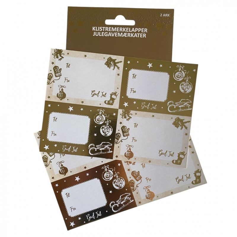 Julemerkelapper selvklebende 8 pk. Gullfarget