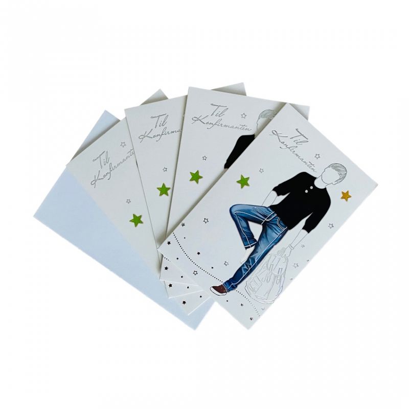 Konfirmasjonskort dobbelt med konvolutt 4 pk. gutt