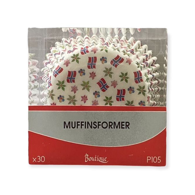 Hovedbilde Muffinsformer med norske flagg 30stk