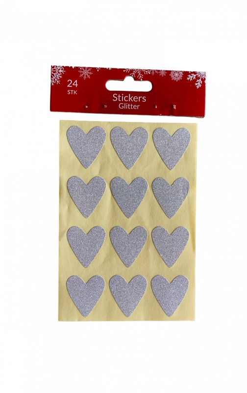 Julestickers Hjerter glitter 24 stk