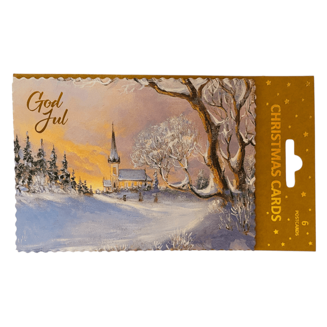 Hovedbilde Julekort enkle 6pk kirke i vinteromgivelser 
