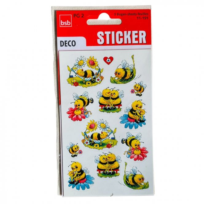 Hovedbilde Stickers 3 ark bie og blomst