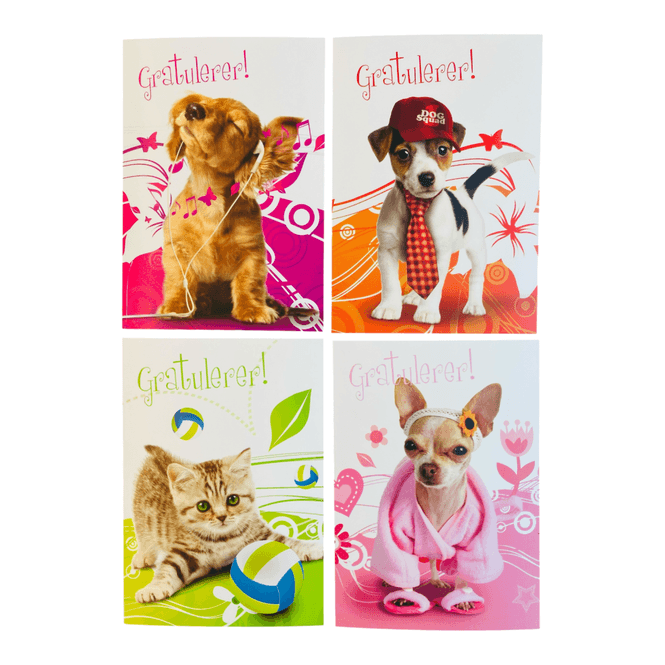 Hovedbilde Gratulasjonskort 8stk Hund/katt