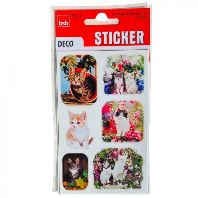 Hovedbilde Stickers 3 ark Katt
